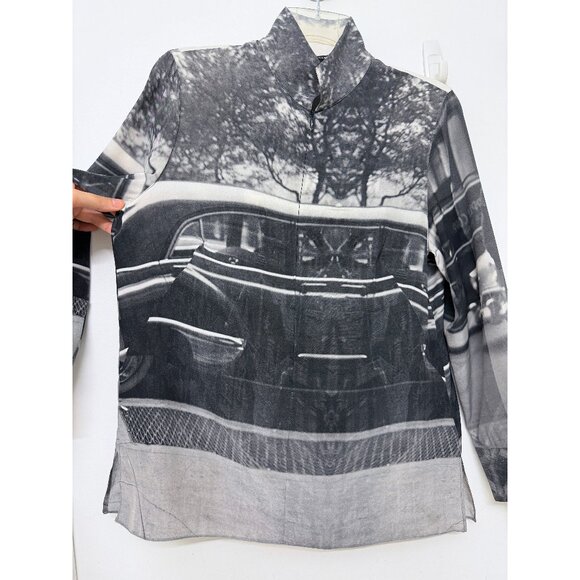 Akris Three Women Vivian Maier Print Silk Top Blouse Black Gray Photo Car 8 - Picture 6 of 16